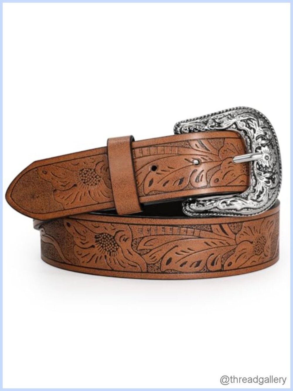 Adjustable Western Belt Faux Leather Metal Floral Buckle Cowboy Cowgirl